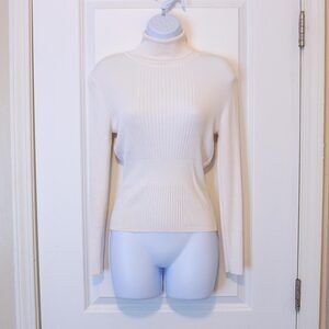 S Carlisle White Ribbed Turtleneck Sweater Top 90s 80s Layering Piece Academia
